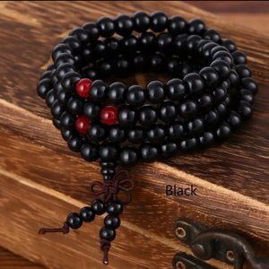 1pc 108 (Black) Natural Sandalwood Buddhist Buddha Wood Prayer Beaded Bracelet